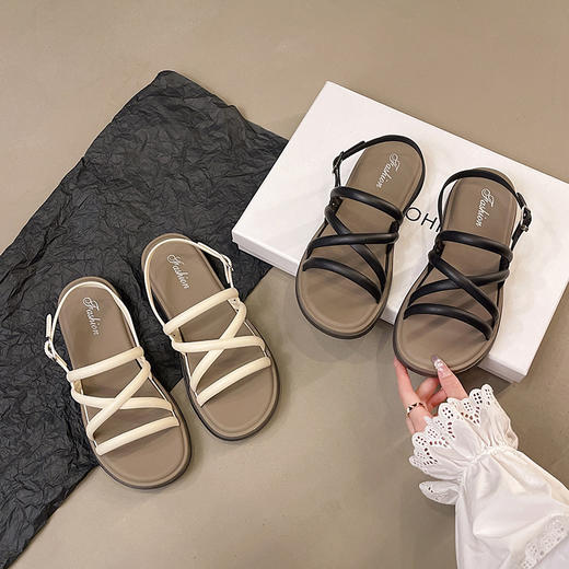 【19.9抢❗️露趾罗马凉鞋】夏季新款设计感满满，鞋底止滑不磨脚/柔软轻盈舒适，百搭沙滩平底鞋女外穿鞋子L 商品图3