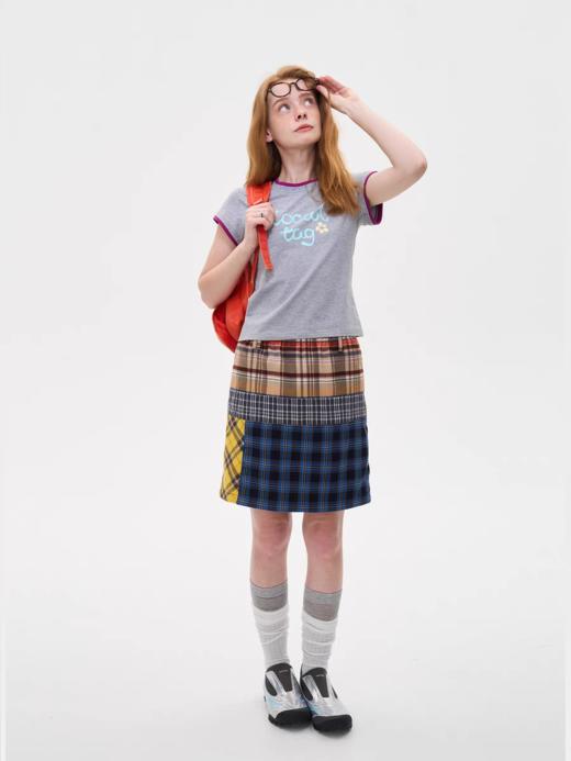 local tag/It24ssk18/格纹面料拼接重工时髦短裙 商品图3