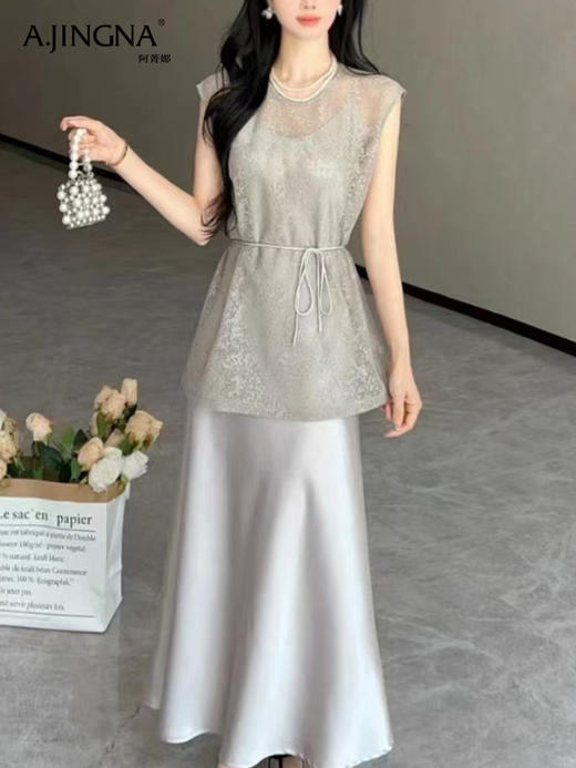 【特价不退换】阿菁娜夏季法式蕾丝镂空气质两件套F30X230009 商品图1