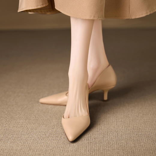 【预售5天】绝美侧空小高跟鞋女低跟中跟真皮时尚气质尖头单鞋MBJR&A6908-2 商品图2