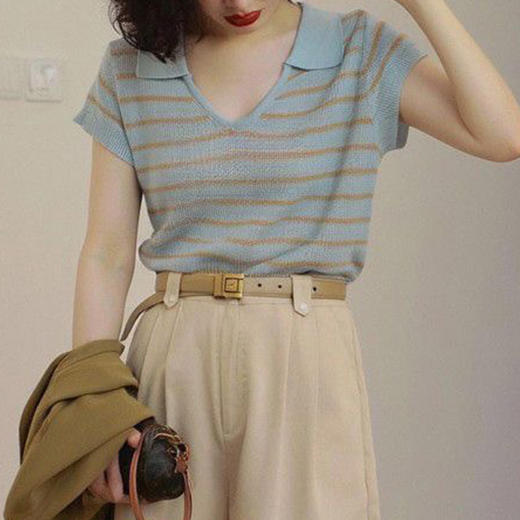 馥迦法式复古V领Polo短袖 商品图2