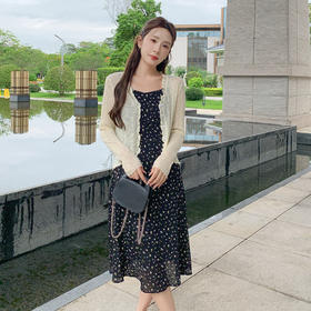 奢姿大码女装2025夏季V领减龄碎花吊带针织两件套胖妹妹时尚套装9952922015/上衣款9652622015