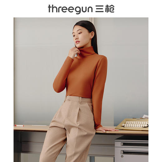 Threegun三枪 【爽滑密棉】休闲两翻领女士长袖上衣打底衫-22628A011 商品图2