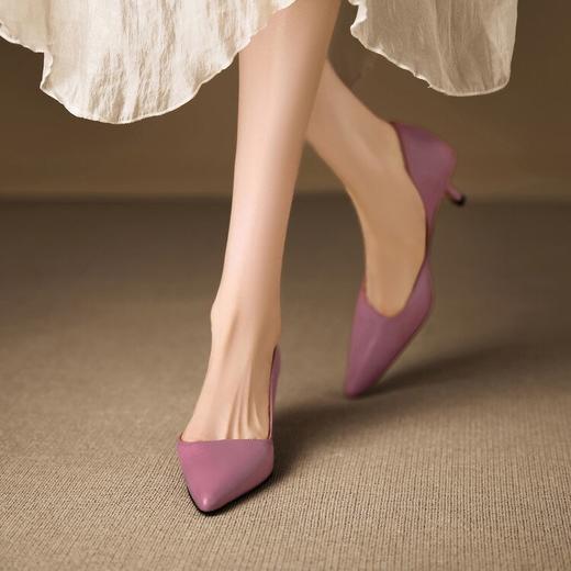 【预售5天】绝美侧空小高跟鞋女低跟中跟真皮时尚气质尖头单鞋MBJR&A6908-2 商品图4