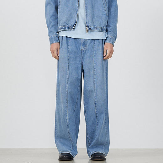 YOKE BLEACHED DENIM WIDE-LEG BUGGY 复古石洗宽松阔腿牛仔裤 商品图0