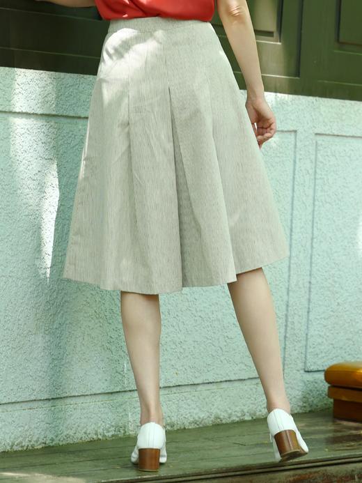 TYNVIE 粉条纹双排扣褶裥及膝半身裙 商品图4