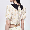 HERLIAN 2025年夏季新品女士复古V领泡泡袖拼色碎花上衣 商品缩略图3
