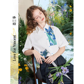 两三事梵高文艺 一隅清梦 2025夏季新款文艺风印花拼接绣花衬衫女