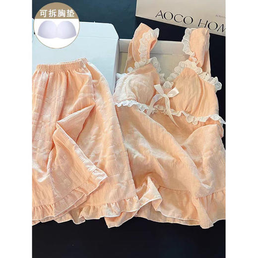 【吊带睡衣加大码300斤】新款田园风设计感睡衣女 套装家居服带胸垫  商品图1