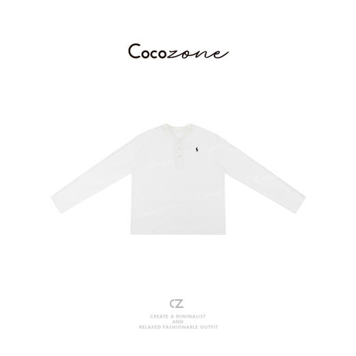 COCO ZONE 刘一一 【100亚麻】三粒扣简约翻领长袖T恤CD1A0378 商品图3