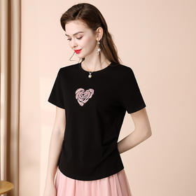 「自」全新升级【铂金会员100/天猫139/差价39】(02803)全新升级气质圆领短袖T恤女夏季2025新款设计感亮片百搭显瘦上衣