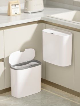 【智能垃圾桶可壁挂】✨0.3s速开、IPX5级生活防水、14L大容量！ 🌸壁挂设计、夹缝设计、3色可选、多场景适用！防尘盖设计，IPX5级生活防水，防潮防异味👏