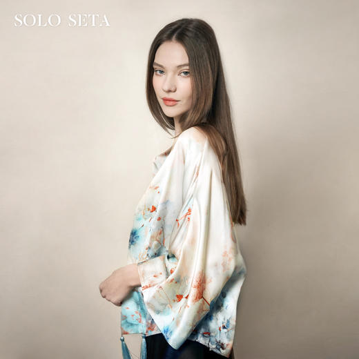 Soloseta22姆米真丝披肩外套上衣桑蚕丝印花丝巾2025秋冬新品送礼 商品图1