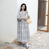 绽放旅行女装361朵/亚麻显瘦复古圆领塔克格纹宽松长款中袖连衣裙 商品缩略图1