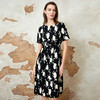 EITIE爱特爱高级气质圆领高腰a字黑白印花连衣裙春新款8107814 商品缩略图3