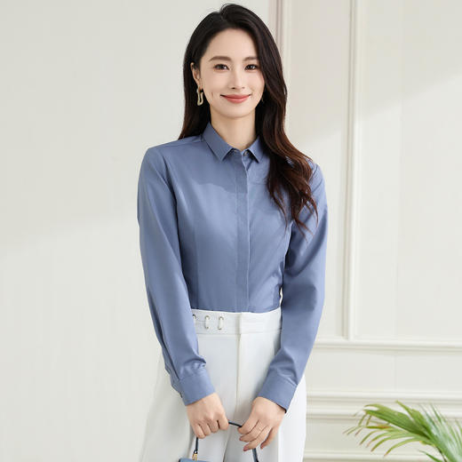 【棉混纺 多色可选】罗蒙春秋棉质长袖衬衫女士商务正装职业通勤上班面试衬衣女上衣 商品图13