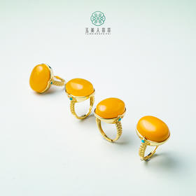 玉美人菲菲^S925蜜蜡大蛋面可调节戒指约19*14mm