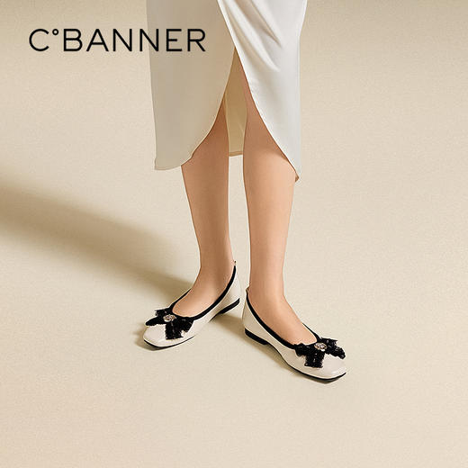 千百度蕾丝水钻芭蕾舞平底鞋女晚晚风休闲浅口单鞋A25482870 商品图0