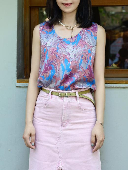 TYNVIE 圆领真丝背心-蓝色花卉 商品图1