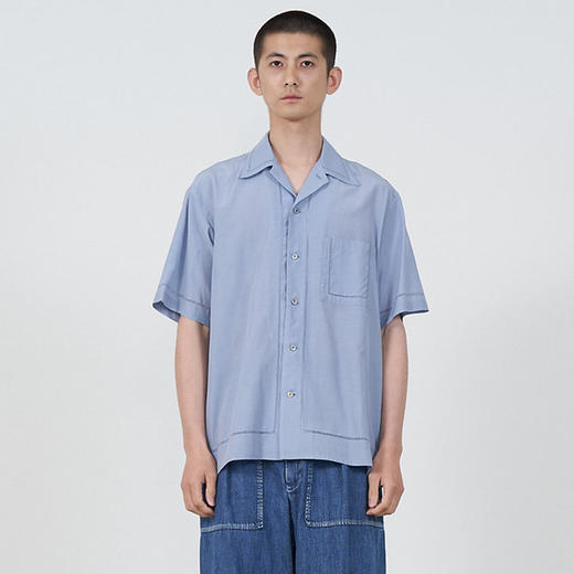 YOKE EMBROIDAREY OPEN COLLAR SHIRT 有机棉丝混纺休闲短袖衬衫 商品图0