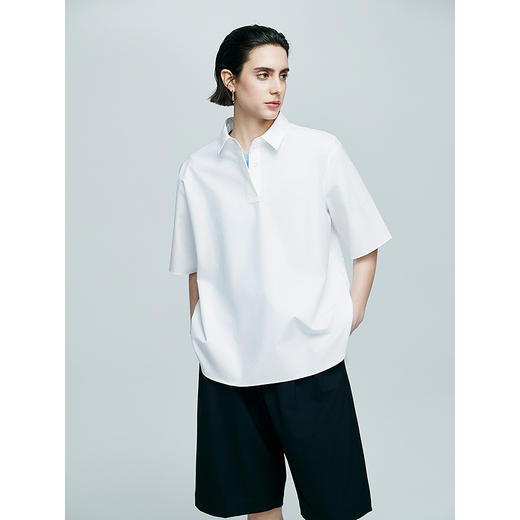 棉仓363604011初棉POLO领宽松版府绸短袖上衣 商品图1