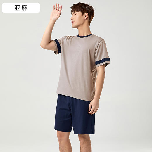 I‘d爱帝男士全棉拼色休闲圆领短袖五分裤家居套 商品图3