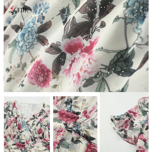 司歌雪纺v领收腰短袖连衣裙复古A911122X 商品图2