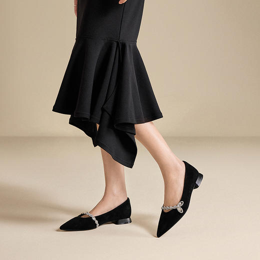 千百度低跟鱼尾钻带玛丽珍鞋女宴会尖头气质浅口单鞋A25479368 商品图2