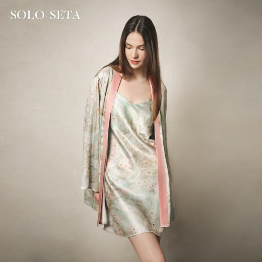 Soloseta22姆米重磅女士印花真丝睡袍桑蚕丝短浴袍2025年秋冬新款 商品图0