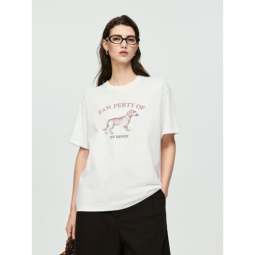 棉仓363601032初棉百搭趣味腊肠狗字母印花T恤 商品图0