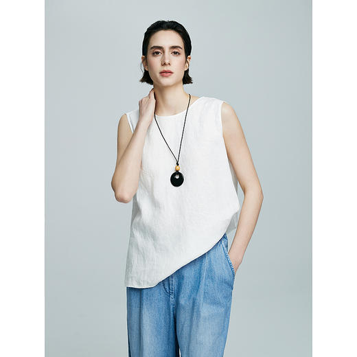 棉仓363604003初棉亚麻扭结扭结立体裁剪无袖背心 商品图1