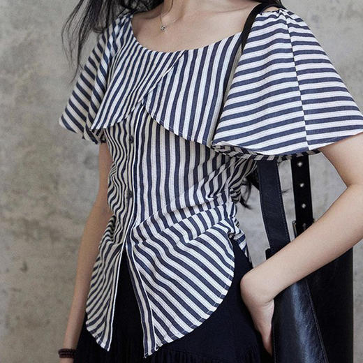 馥迦知性气质条纹短袖上衣 商品图1