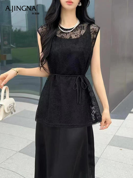 【特价不退换】阿菁娜夏季法式蕾丝镂空气质两件套F30X230009 商品图3