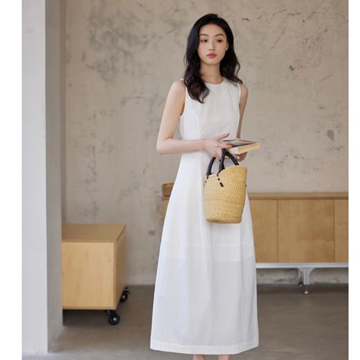 *【IC】法式无袖白色连衣裙女夏拼接收腰黑色领证背心裙花苞长裙 商品图0