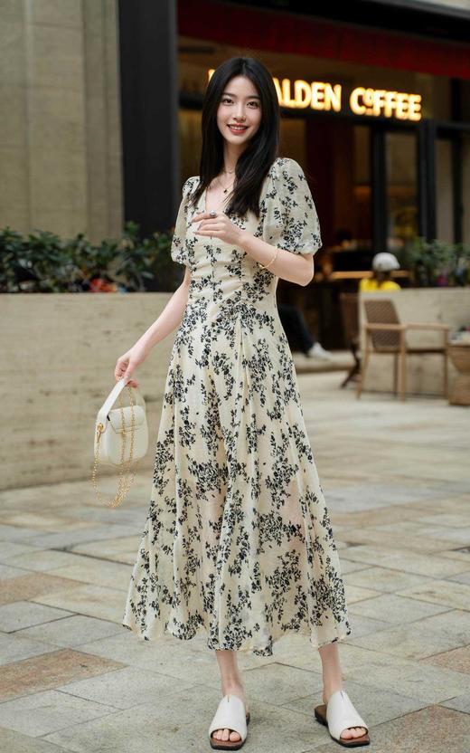 法式碎花方领泡泡袖长裙SZ2S121-如梦令 商品图0