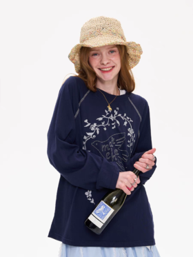 local tag/It25ssk20/插肩袖刺绣印花长袖