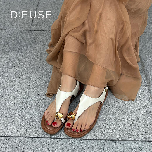 Dfuse迪芙斯2025夏季新款度假风人字拖T带平底鞋套趾凉鞋女鞋DFD2115103 商品图3