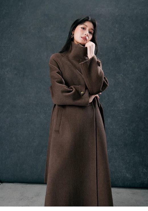 【YW】无忧购立领收腰系带毛呢外套长款绵羊毛双面呢8801水晶扣（截单后3-5天发货） 商品图3