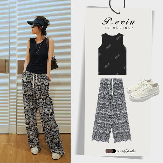 PanYiXiu/潘依绣100%棉民族风腰果花抽绳休闲裤 M8870 商品图0