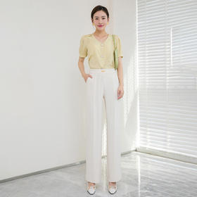 当季韩版松紧腰直筒西装面料顺滑喇叭裤    AC-3T2562