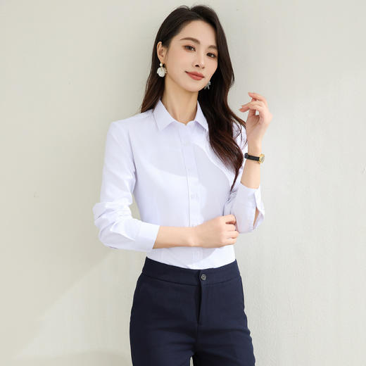 【棉混纺】罗蒙春秋长袖衬衫女士正装商务职业工装上班面试纯色衬衣女 商品图8