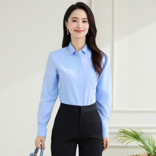 【棉混纺 多色可选】罗蒙春秋棉质长袖衬衫女士商务正装职业通勤上班面试衬衣女上衣 商品图5