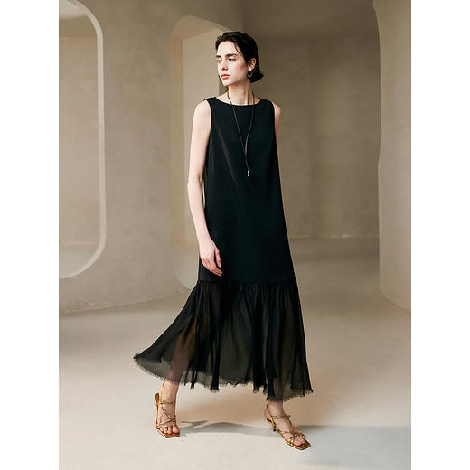 棉仓363616022初棉一字领无袖拼接连衣裙 商品图1