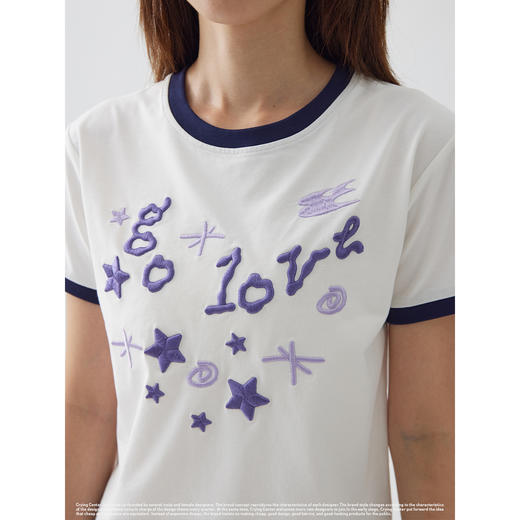 CryingCenter go love去爱刺绣星星撞色正肩短袖T恤可爱 哭喊中心 商品图1