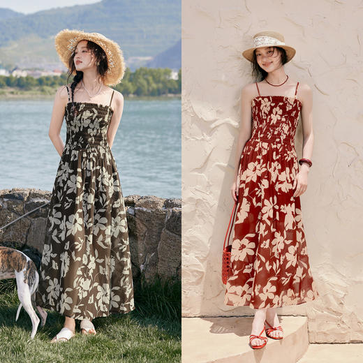 【严选】诗凡黎度假风剪影碎花吊带长裙2025夏新款法式打揽开叉裙摆连衣裙7G6290871 商品图1