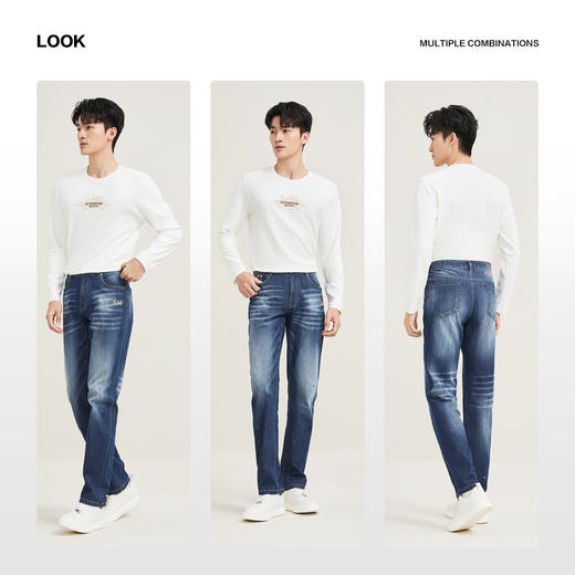 【时尚牛仔】柒牌点漆牛仔裤男2025春夏新款时尚潮流直筒水洗长裤128H72930 商品图2
