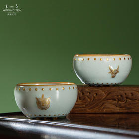 问鼎汝瓷牛首战鼓杯（描金）（缺货） 虎首战鼓杯（描金）