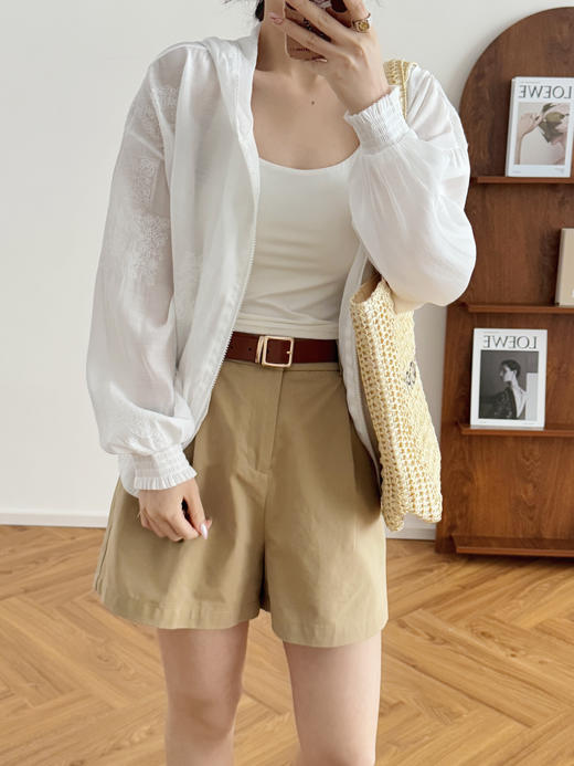 日光岛屿连帽蕾丝绣花防晒轻薄白色小斗篷帽衫 商品图4