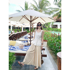 <曾小咸推荐>蕾丝花边背心阔腿休闲裤裙裤