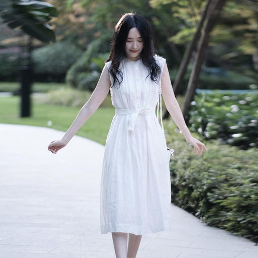【高品质私服】【IC白色苎麻平纹布中长连衣裙】轻薄柔软，亲肤舒适，纤维强韧G1406-CC【无标出货 介意慎拍】 商品图1